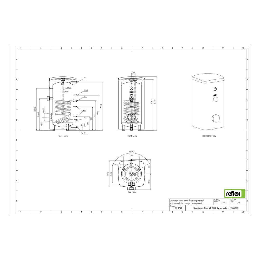 Reflex Storatherm Aqua AF 200/1M, Nenninhalt 193l, 75mm, 1 Wärmetauscher, stehend, Weiß... REFLEX-7355200 4036705148842 (Abb. 2)