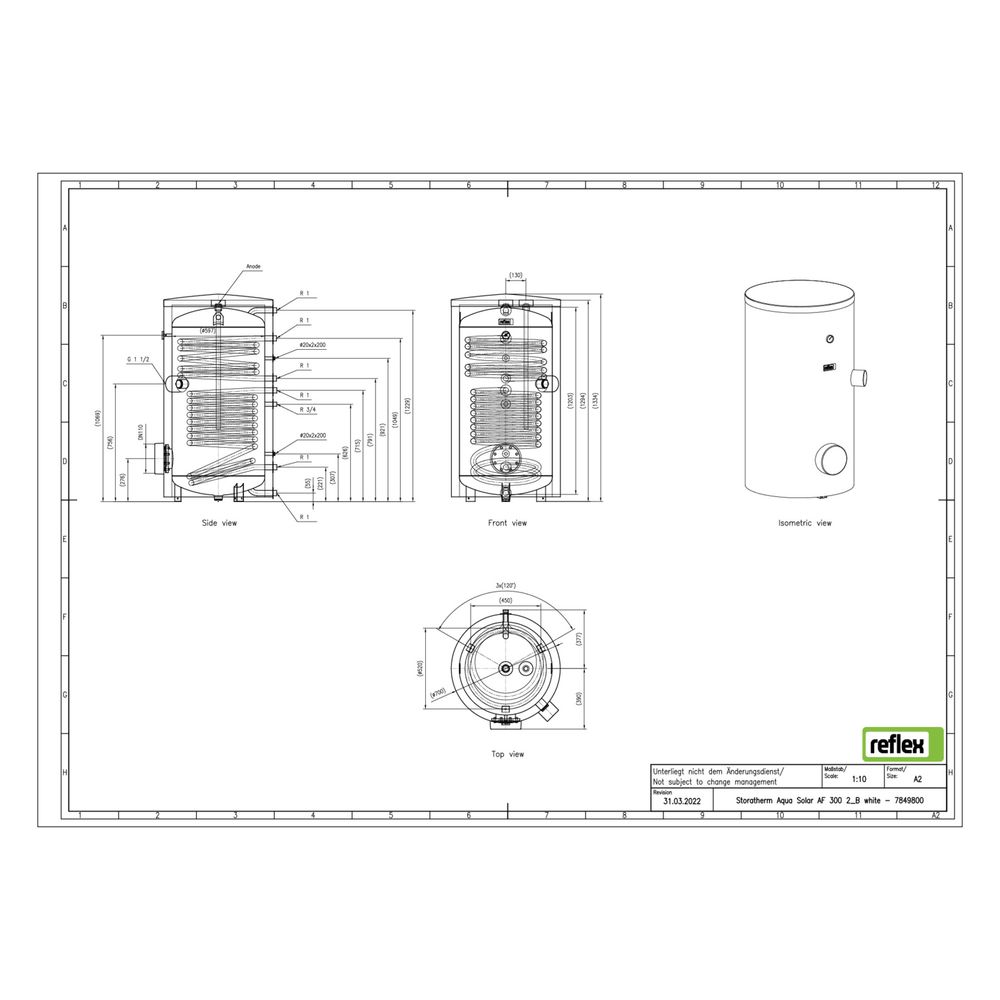 Reflex Storatherm Aqua Solar AF 300/2, Nenninhalt 288l, 51,5mm, 2 Wärmetauscher, stehen... REFLEX-7849800 4036705137440 (Abb. 3)