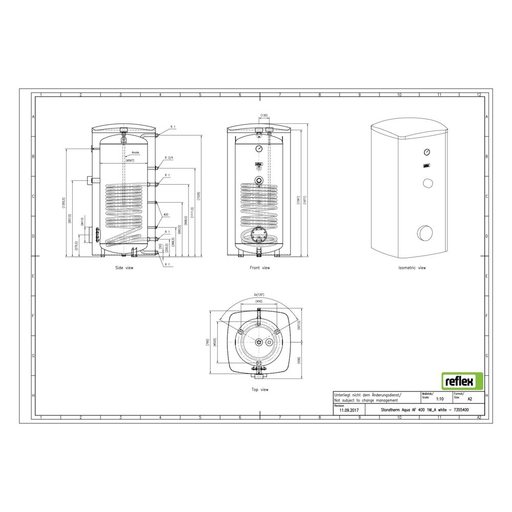 Reflex Storatherm Aqua AF 400/1M, Nenninhalt 374l, 97mm, 1 Wärmetauscher, stehend, Weiß... REFLEX-7355400 4036705148866 (Abb. 2)