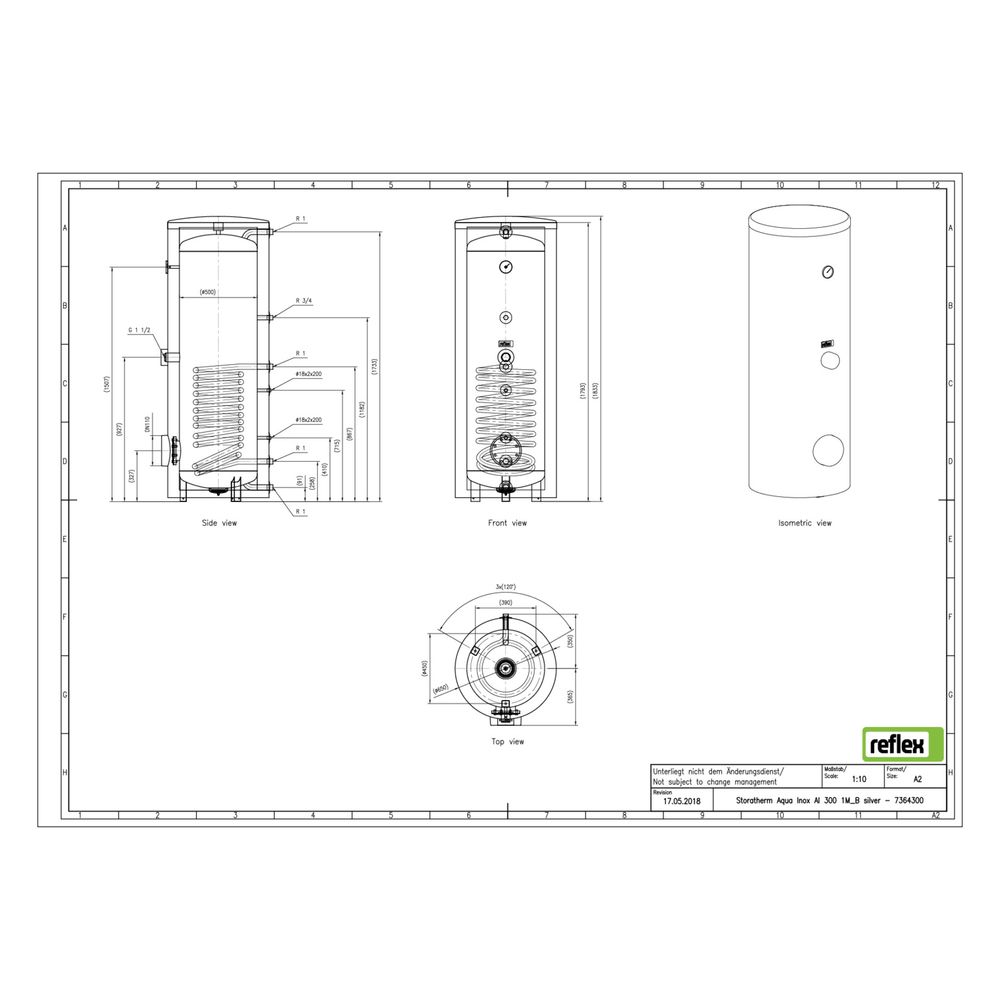 Reflex Storatherm Aqua Inox AI 300/1M B Edelstahlspeicher silber... REFLEX-7364300 4036705157417 (Abb. 2)