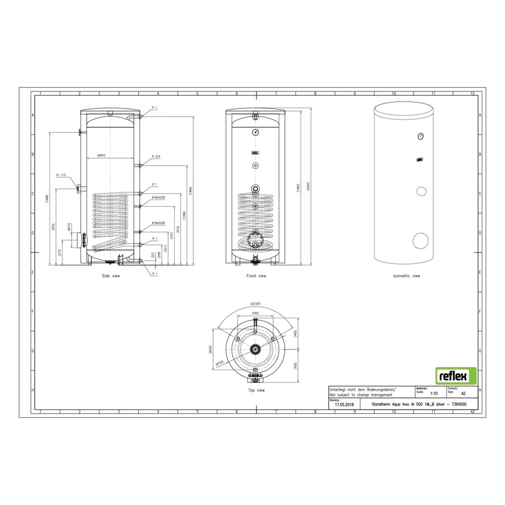 Reflex Storatherm Aqua Inox AI 500/1M B Edelstahlspeicher silber... REFLEX-7364500 4036705157431 (Abb. 2)