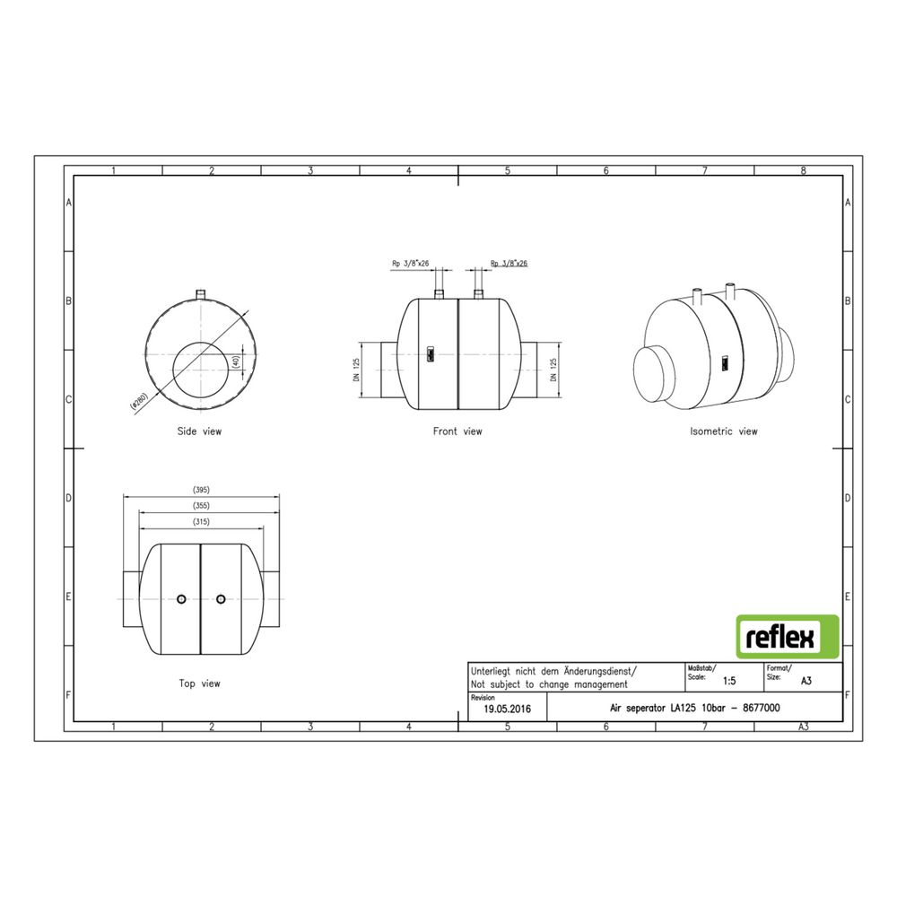 Reflex Luftabscheider LA 125, mit Anschweißstutzen, 10 bar, 110 Grad, Grau... REFLEX-8677000 4036705118197 (Abb. 3)
