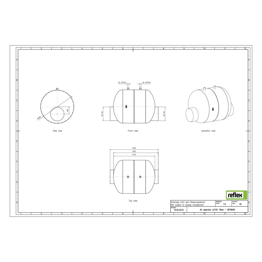 Reflex Luftabscheider LA 150, mit Anschweißstutzen, 10 bar, 110 Grad, Grau... REFLEX-8678000 4036705118203 (Abb. 3)