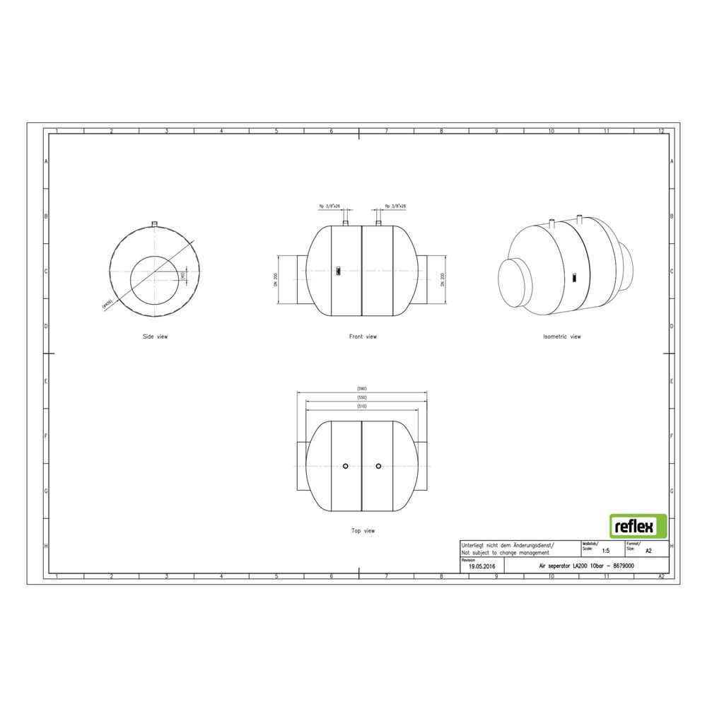 Reflex Luftabscheider LA 200, mit Anschweißstutzen, 10 bar, 110 Grad, Grau... REFLEX-8679000 4036705118210 (Abb. 3)