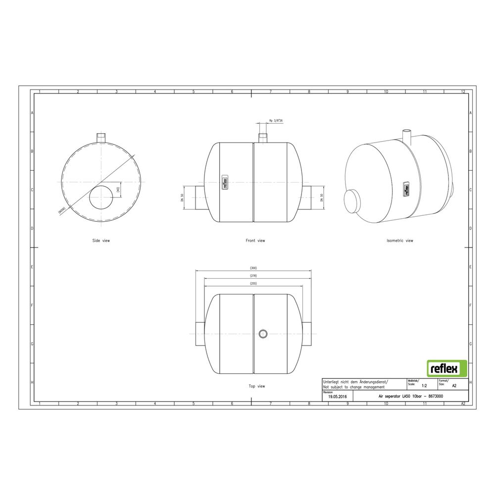 Reflex Luftabscheider LA 50, mit Anschweißstutzen, 10 bar, 110 Grad, Grau... REFLEX-8673000 4036705118159 (Abb. 3)