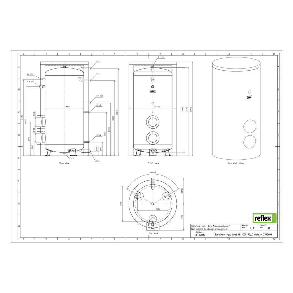 Reflex Storatherm Aqua Load Ladespeicher AL 1000/R2_C, Nennvolumen 979l, 100mm Dämmung,... REFLEX-7353400 4036705149276 (Abb. 3)