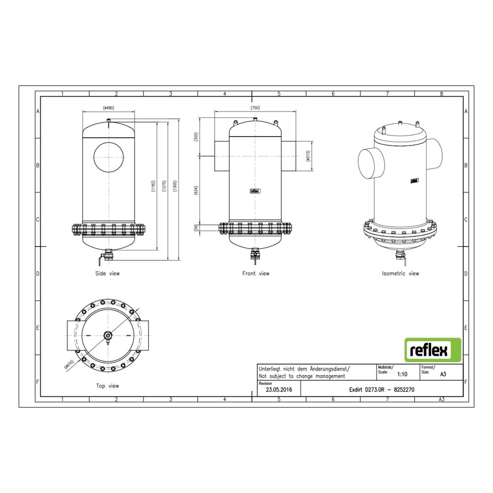 Reflex Exdirt Schmutzabscheider D 273mm R, mit Wartungsflansch und Schweißstutzen, 10 b... REFLEX-8252270 4036705118739 (Abb. 2)