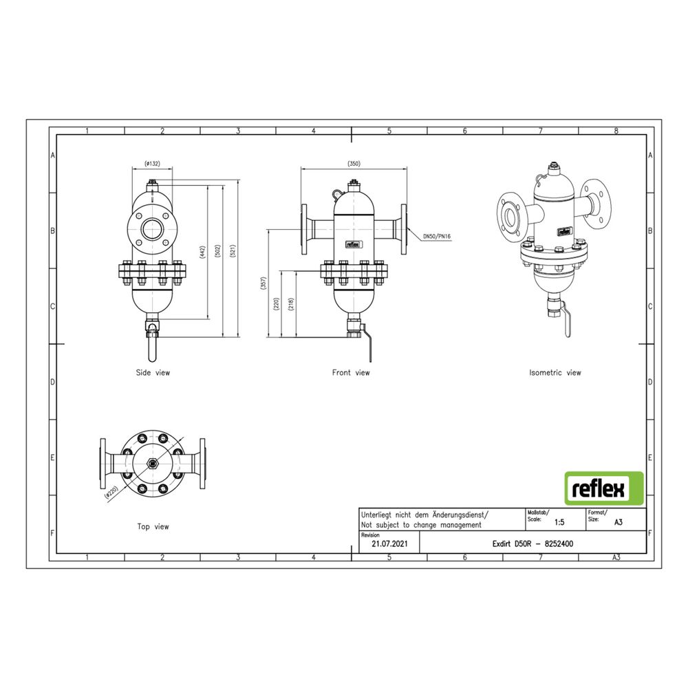 Reflex Exdirt Schmutzabscheider D DN 50 R, mit Wartungsflansch und Flansch, 4-Loch, 10 ... REFLEX-8252400 4036705118845 (Abb. 2)