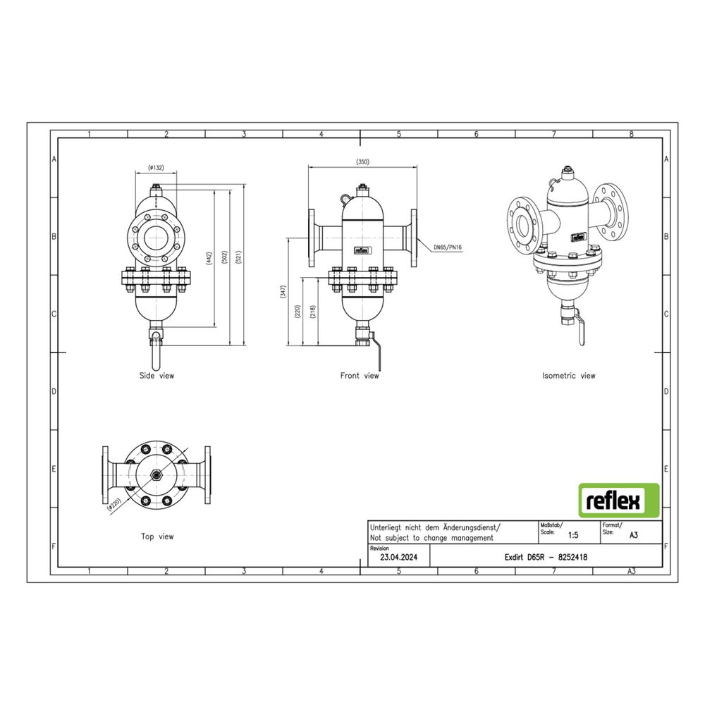 Reflex Exdirt Schmutzabscheider D DN 65 R, mit Wartungsflansch und Flansch, 8-Loch, 10 ... REFLEX-8252418 4036705583148 (Abb. 2)