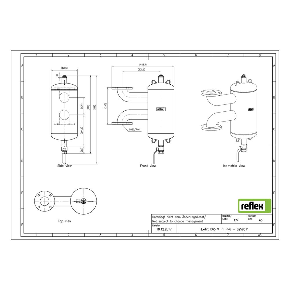Reflex Exdirt Schmutzabscheider vertikal D 65 V, mit F1 Flansch, 6 bar... REFLEX-8259511 4036705165979 (Abb. 2)