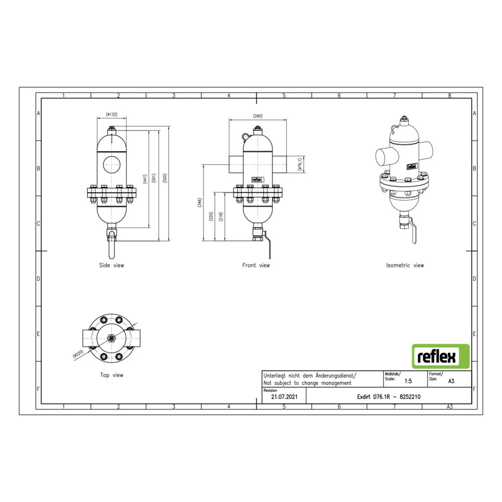 Reflex Exdirt Schmutzabscheider D 76,1mm R, mit Wartungsflansch und Schweißstutzen, 10 ... REFLEX-8252210 4036705118678 (Abb. 2)