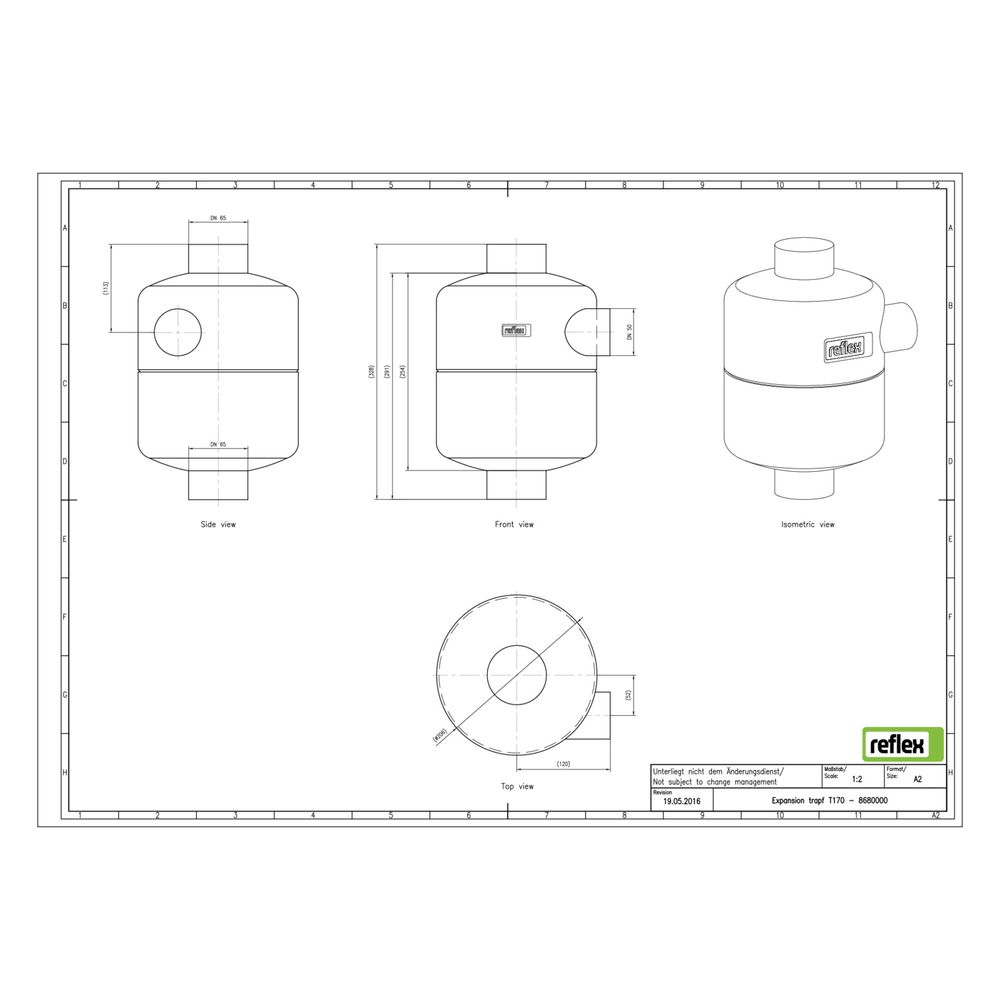 Reflex Entspannungstopf T 170, zur Dampf-Wasser-Phasentrennung, 8l, 10 bar, 110 Grad, G... REFLEX-8680000 4036705118227 (Abb. 2)