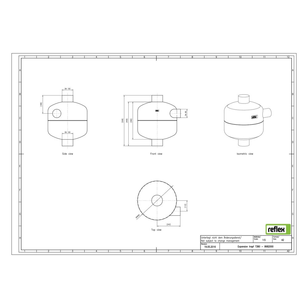 Reflex Entspannungstopf T 380, zur Dampf-Wasser-Phasentrennung, 42l, 10 bar, 110 Grad, ... REFLEX-8682000 4036705118241 (Abb. 2)