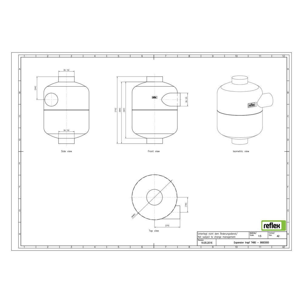 Reflex Entspannungstopf T 480, zur Dampf-Wasser-Phasentrennung, 93l, 10 bar, 110 Grad, ... REFLEX-8683000 4036705118258 (Abb. 2)