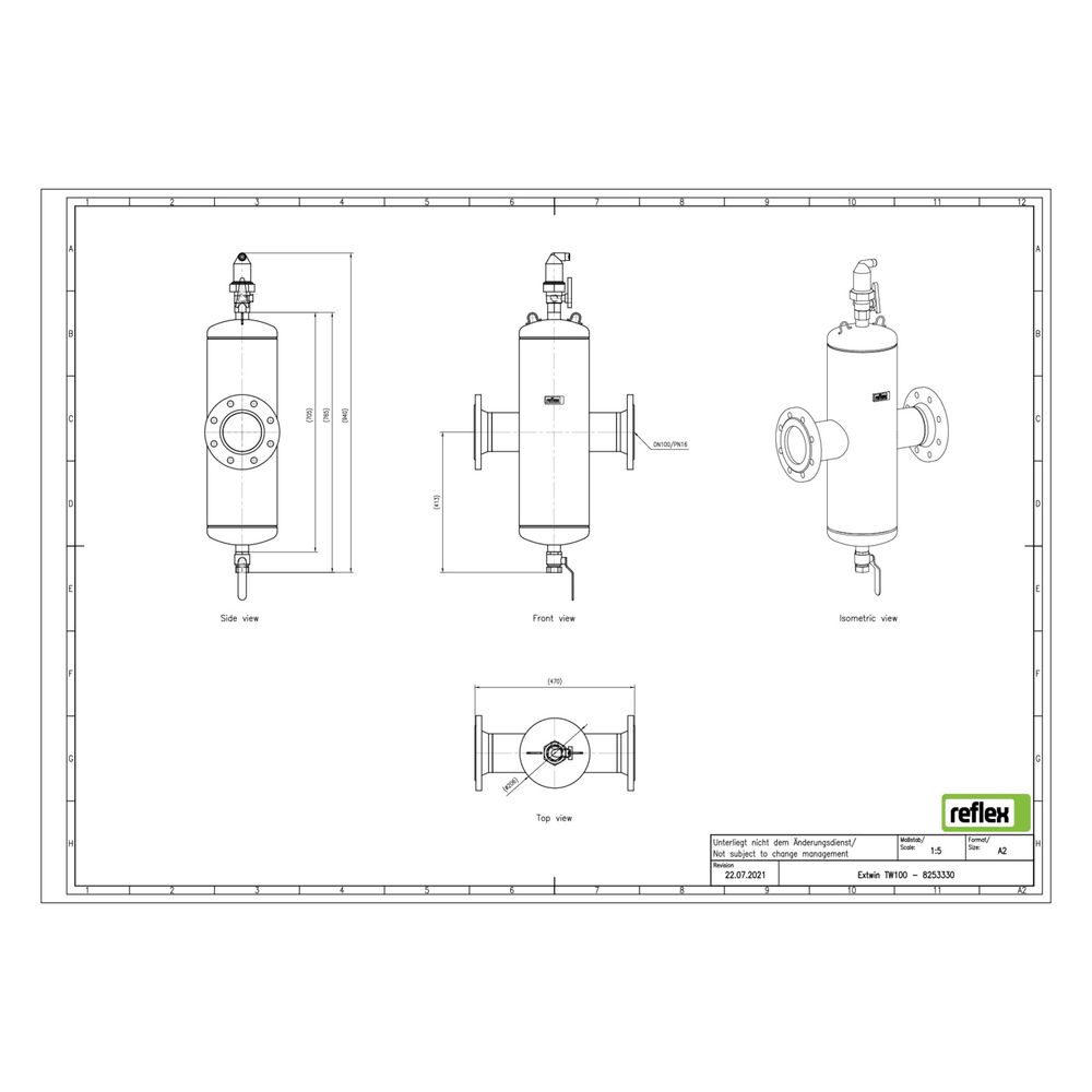 Reflex Extwin Schmutzabscheider, Luft-Mikroblasenabscheider TW DN 100, mit Flansch, 8-L... REFLEX-8253330 4036705119149 (Abb. 2)