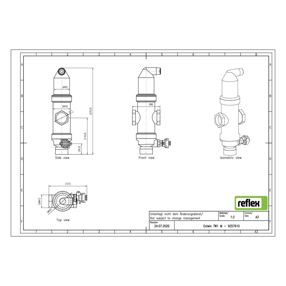 Reflex Extwin Schmutzabscheider, Luft-Mikroblasenabscheider TW G 1" M, mit Gewinde und ... REFLEX-9257610 4036705198984 (Abb. 3)