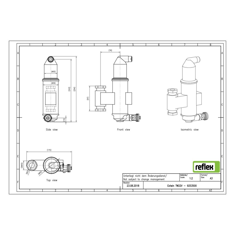 Reflex Extwin Twist Schmutzabscheider, Luft-Mikroblasenabscheider TWT 22mm, mit Klemmri... REFLEX-9253500 4036705089220 (Abb. 2)