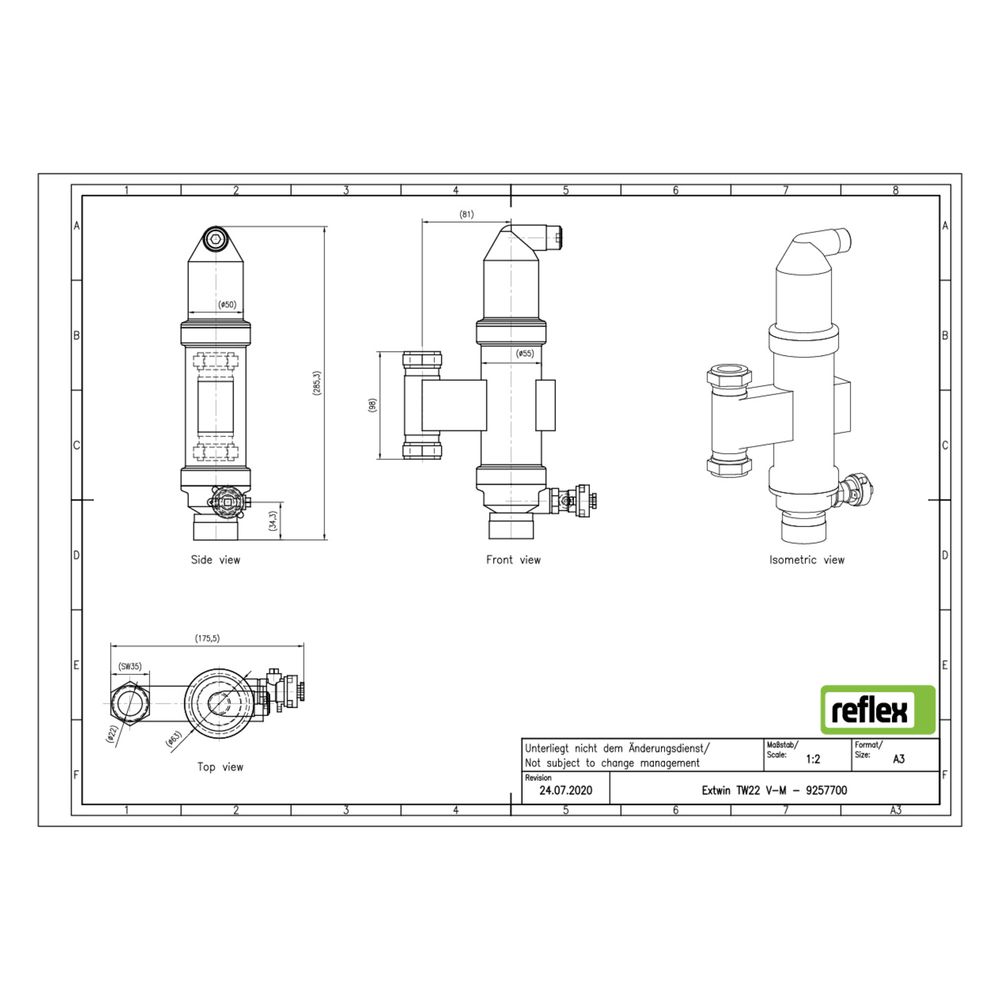 Reflex Extwin Schmutzabscheider, Luft-Mikroblasenabscheider TW 22 V-M, 22mm, mit Klemmr... REFLEX-9257700 4036705198991 (Abb. 2)