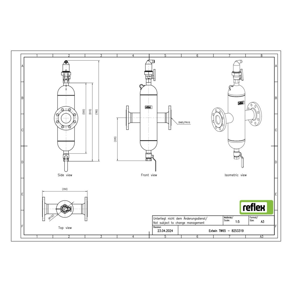 Reflex Extwin Schmutzabscheider, Luft-Mikroblasenabscheider TW DN 65, mit Flansch, 8-Lo... REFLEX-8253319 4036705583292 (Abb. 2)