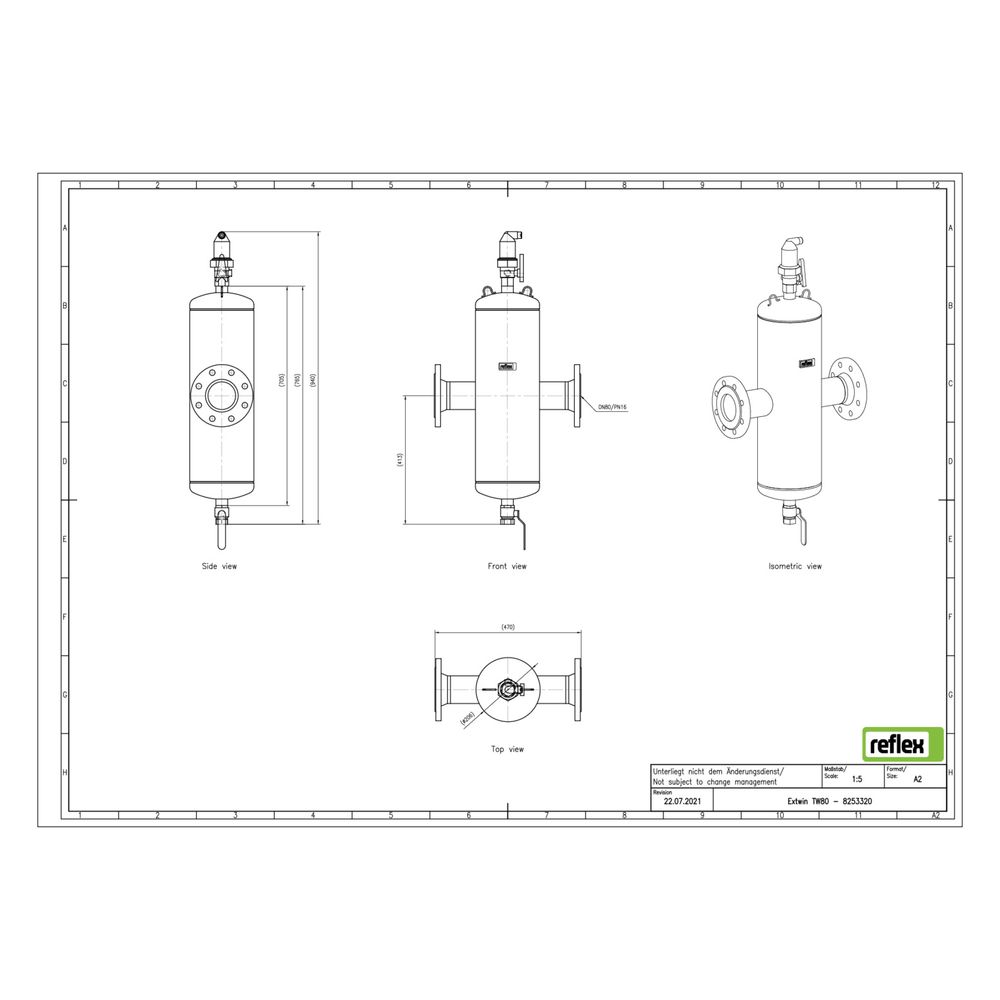 Reflex Extwin Schmutzabscheider, Luft-Mikroblasenabscheider TW DN 80, mit Flansch, 8-Lo... REFLEX-8253320 4036705119132 (Abb. 2)