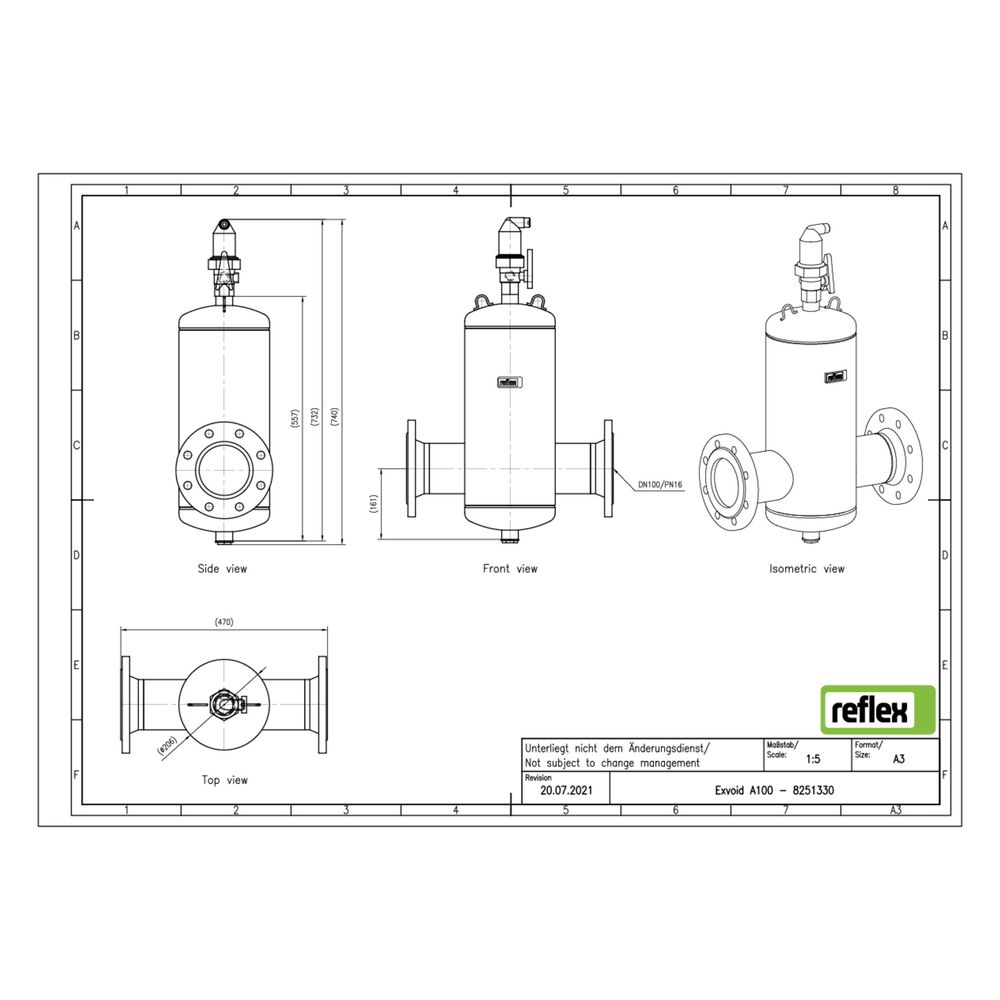 Reflex Exvoid Luft-Mikroblasenabscheider A DN 100, mit Flansch, 8-Loch, 10 bar... REFLEX-8251330 4036705118517 (Abb. 2)