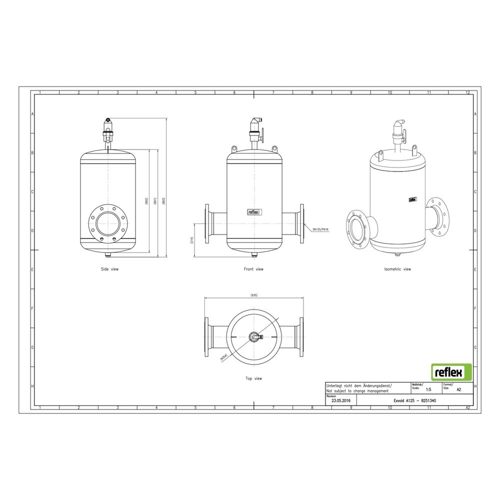 Reflex Exvoid Luft-Mikroblasenabscheider A DN 125, mit Flansch, 8-Loch, 10 bar... REFLEX-8251340 4036705118524 (Abb. 2)