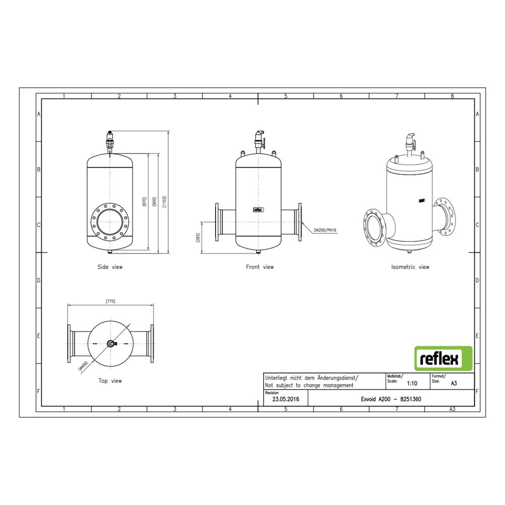 Reflex Exvoid Luft-Mikroblasenabscheider A DN 200, mit Flansch, 12-Loch, 10 bar... REFLEX-8251360 4036705118548 (Abb. 2)
