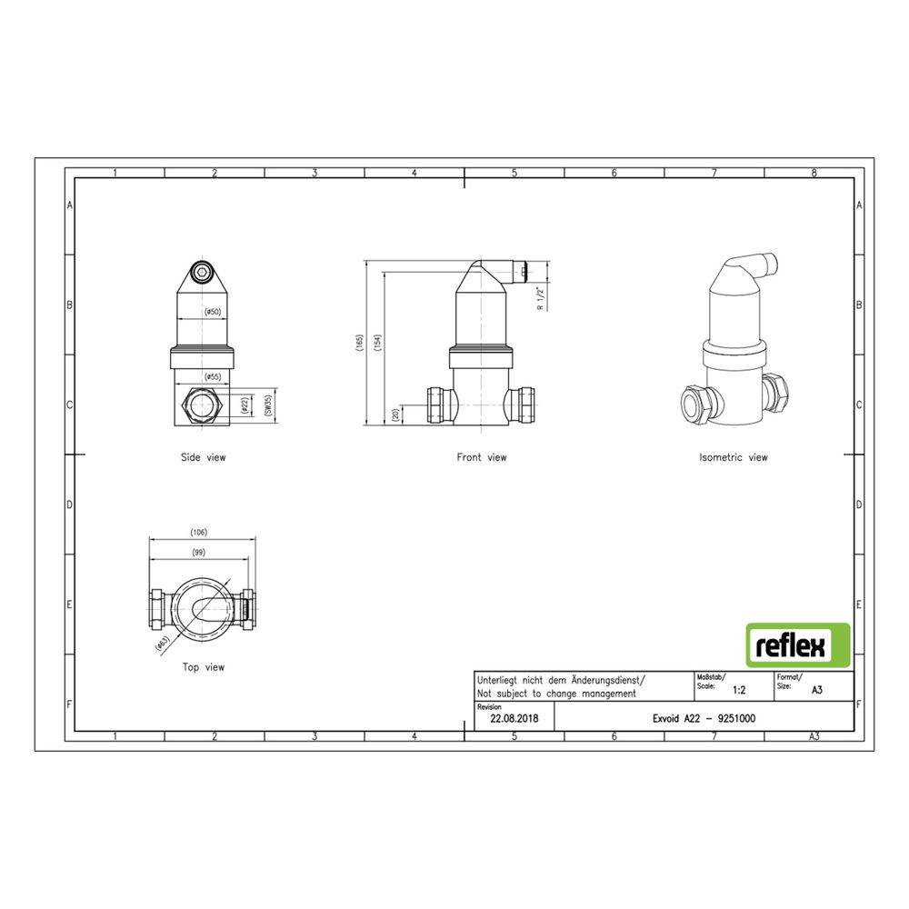 Reflex Exvoid Luft-Mikroblasenabscheider A 22mm, mit Klemmring, 10 bar... REFLEX-9251000 4036705088049 (Abb. 2)