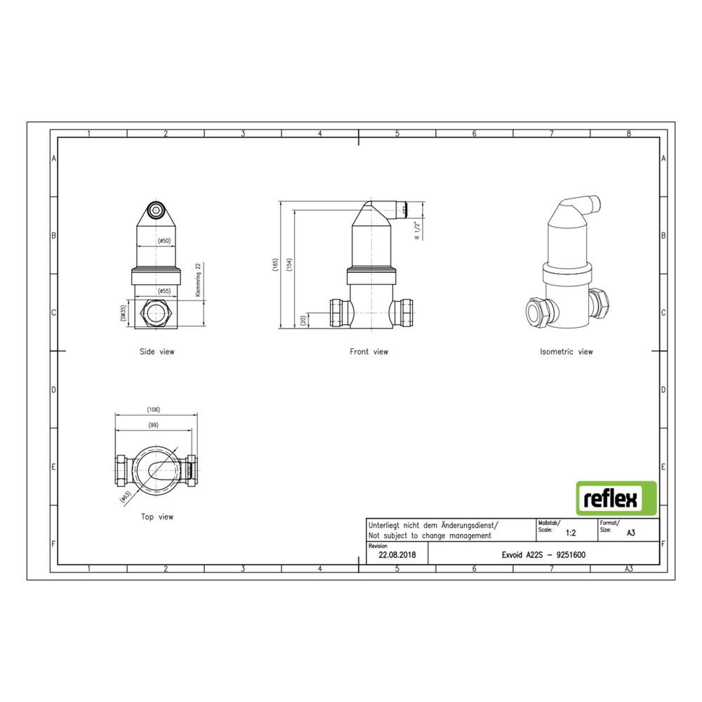 Reflex Exvoid Luft-Mikroblasenabscheider Solar A 22mm, mit Klemmring, 10 bar... REFLEX-9251600 4036705088315 (Abb. 2)