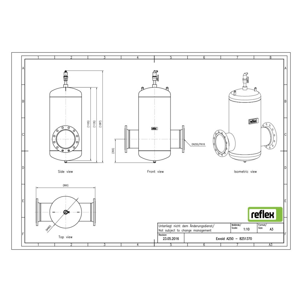 Reflex Exvoid Luft-Mikroblasenabscheider A DN 250, mit Flansch, 12-Loch, 10 bar... REFLEX-8251370 4036705118555 (Abb. 2)