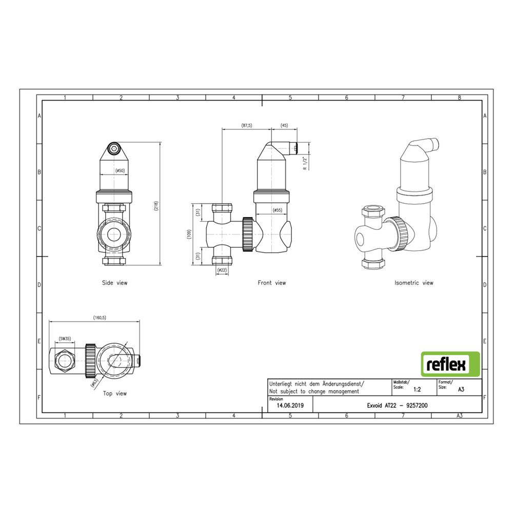 Reflex Exvoid Twist Luft-Mikroblasenabscheider AT 22mm, mit Klemmring, 10 bar... REFLEX-9257200 4036705172649 (Abb. 2)