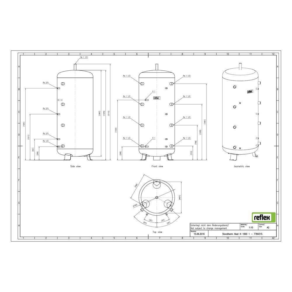 Reflex Storatherm Heat Pufferspeicher H 1000/1, Nenninhalt 885l, 3 bar, ohne Dämmung... REFLEX-7784315 4036705090264 (Abb. 2)