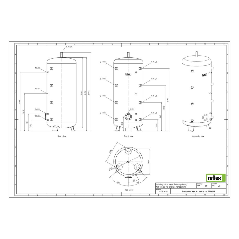 Reflex Storatherm Heat Pufferspeicher H 1000/R, Nenninhalt 921l, 3 bar, ohne Dämmung... REFLEX-7784205 4036705090240 (Abb. 2)