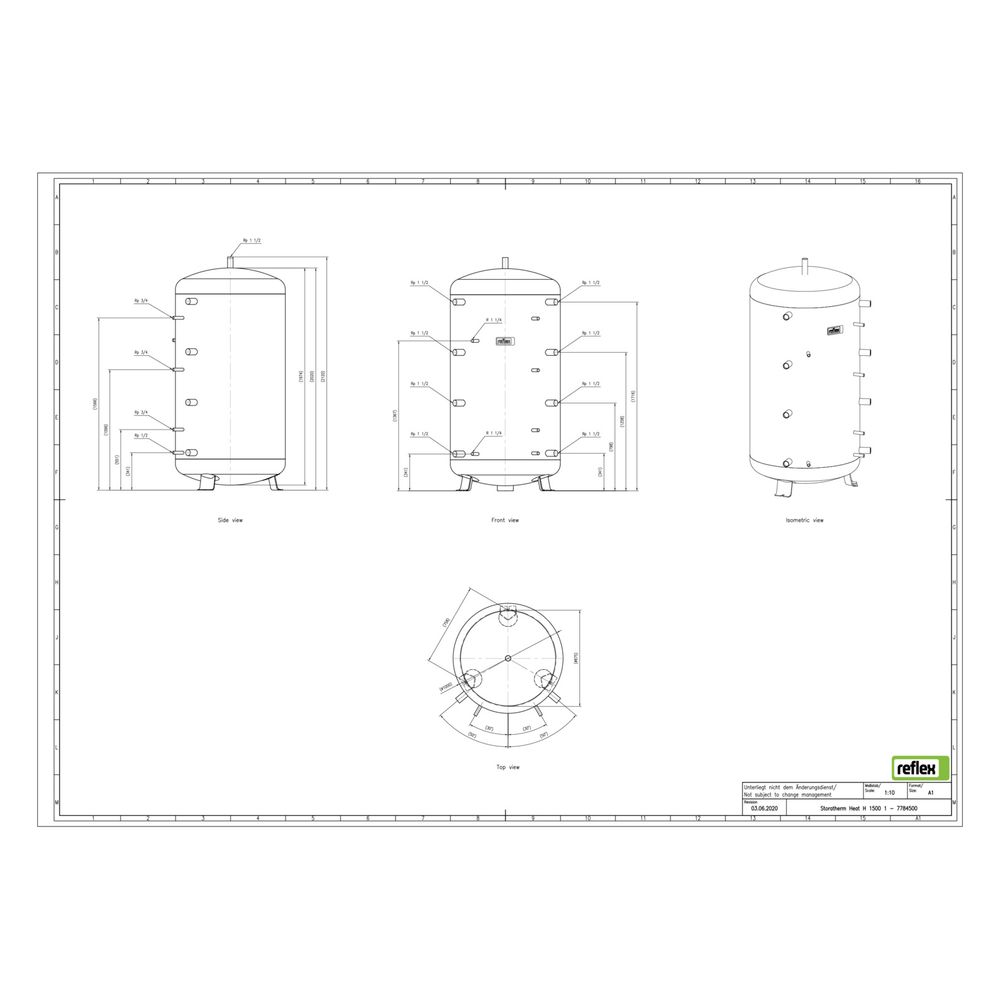 Reflex Storatherm Heat Pufferspeicher H 1500/1, Nenninhalt 1374l, 6 bar, ohne Dämmung... REFLEX-7784500 4036705071645 (Abb. 2)
