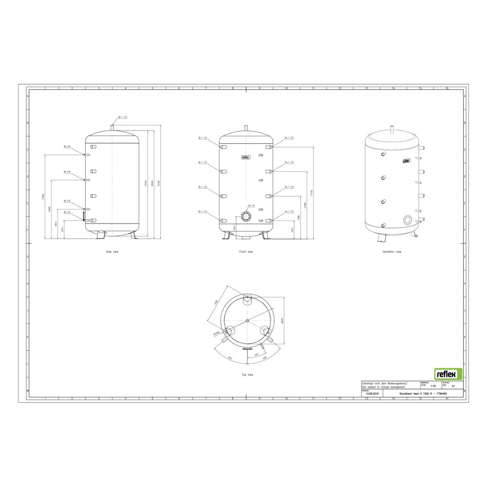 Reflex Storatherm Heat Pufferspeicher H 1500/R, Nenninhalt 1412l, 3 bar, ohne Dämmung... REFLEX-7784400 4036705071638 (Abb. 2)