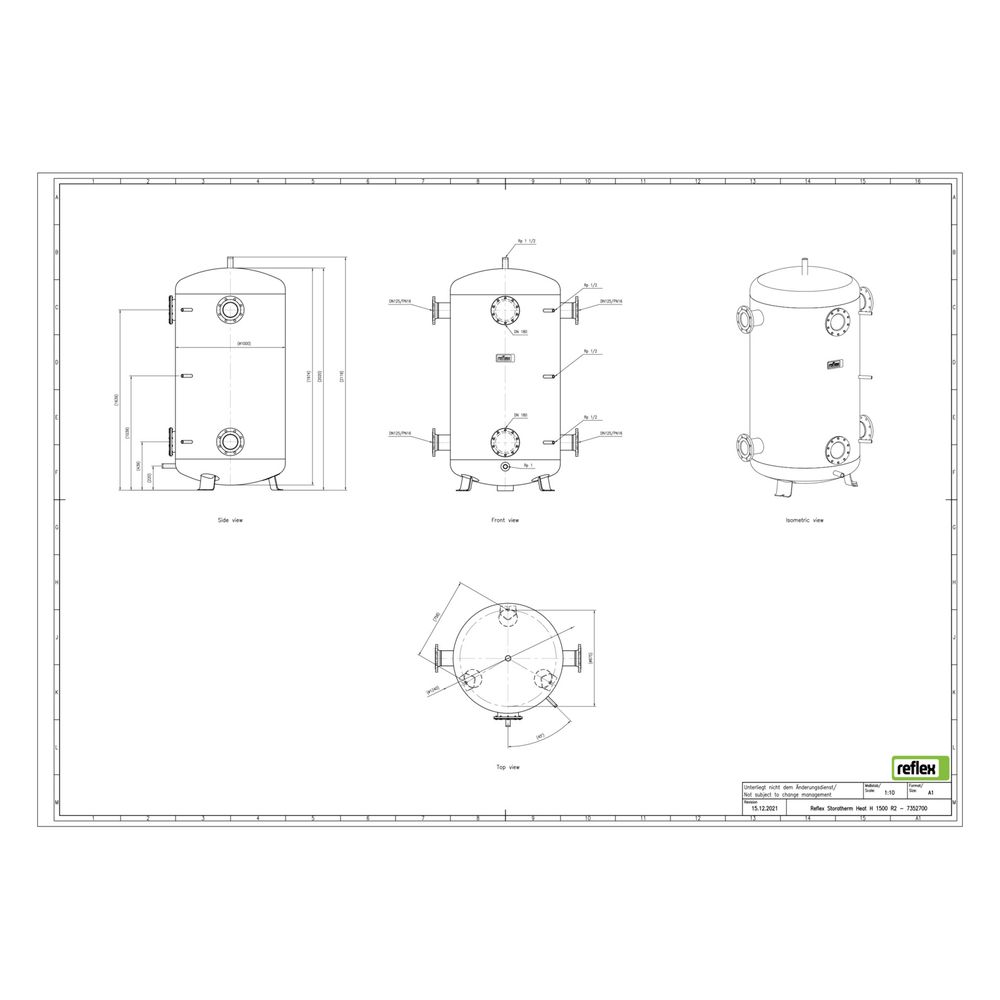Reflex Storatherm Heat Pufferspeicher H 1500/R2, Nenninhalt 1412l, 6 bar, ohne Dämmung... REFLEX-7352700 4036705246395 (Abb. 3)