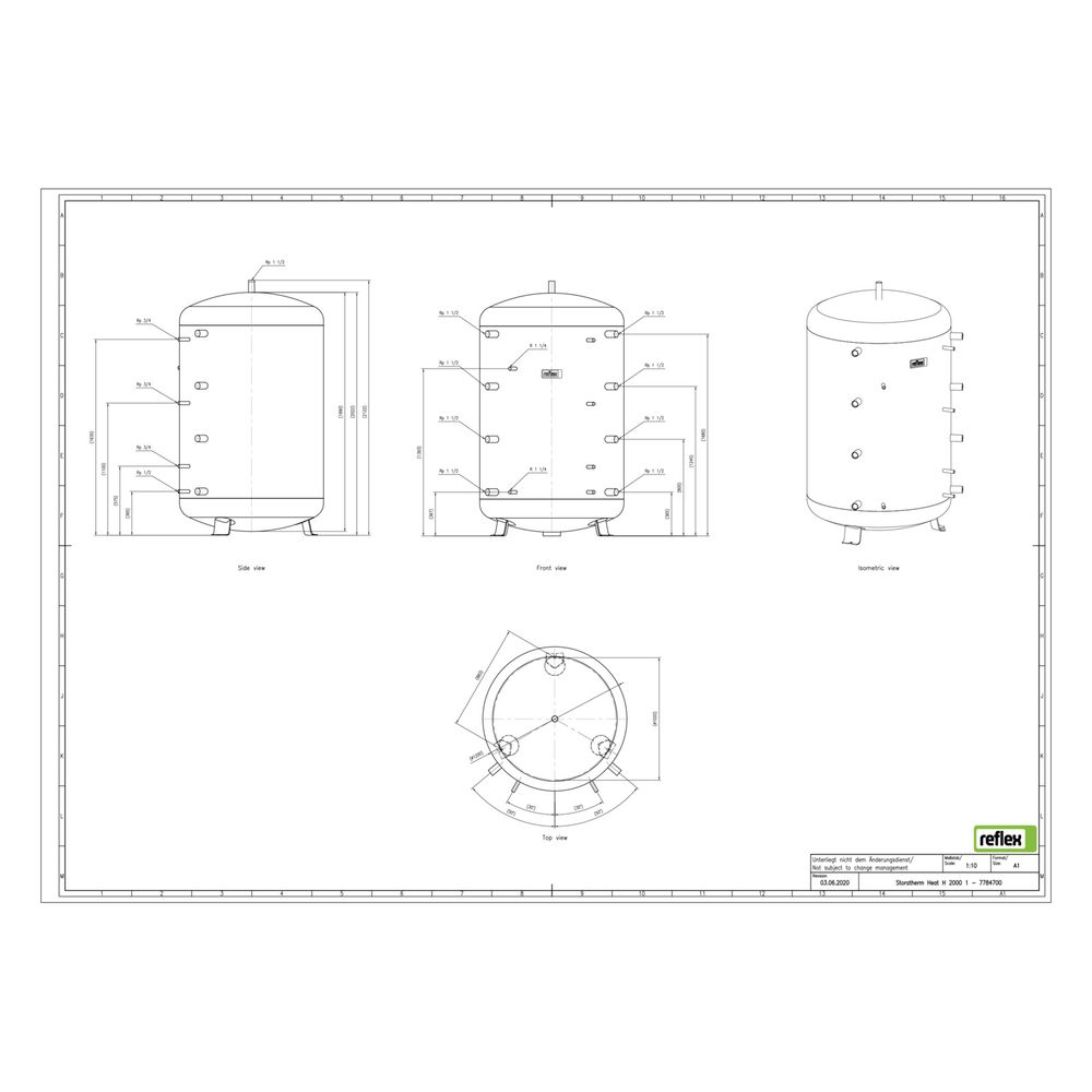 Reflex Storatherm Heat Pufferspeicher H 2000/1, Nenninhalt 1997l, 6 bar, ohne Dämmung... REFLEX-7784700 4036705071669 (Abb. 2)