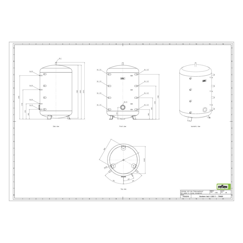 Reflex Storatherm Heat Pufferspeicher H 2000/R, Nenninhalt 2036l, 3 bar, ohne Dämmung... REFLEX-7784600 4036705071652 (Abb. 2)