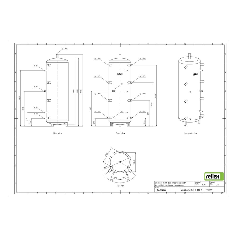 Reflex Storatherm Heat Pufferspeicher H 500/1, Nenninhalt 461l, 3 bar, ohne Dämmung... REFLEX-7783900 4036705071584 (Abb. 2)