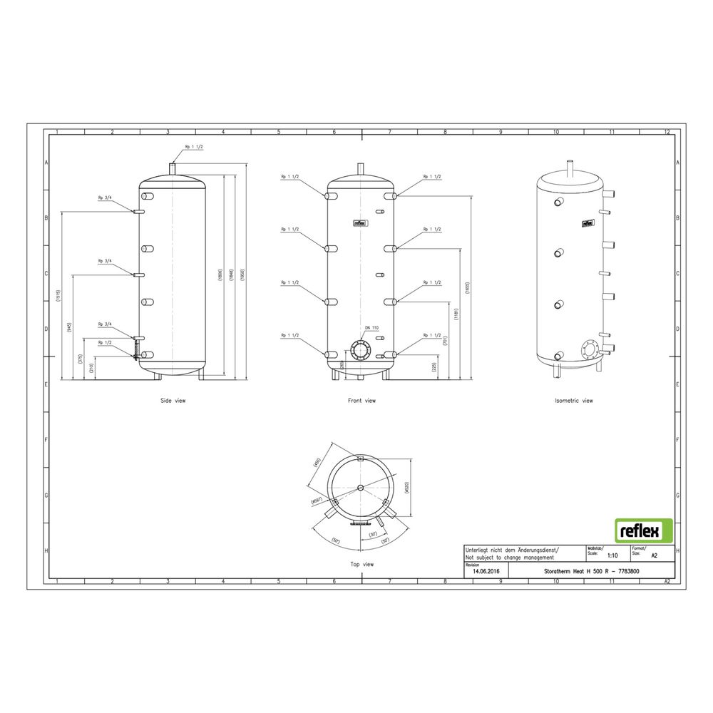 Reflex Storatherm Heat Pufferspeicher H 500/R, Nenninhalt 476l, 3 bar, ohne Dämmung... REFLEX-7783800 4036705071577 (Abb. 2)