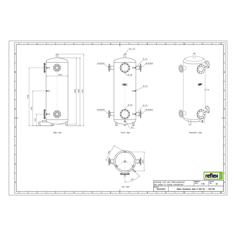 Reflex Storatherm Heat Pufferspeicher H 500/R2, Nenninhalt 479l, 10 bar, ohne Dämmung... REFLEX-7351700 4036705246364 (Abb. 3)