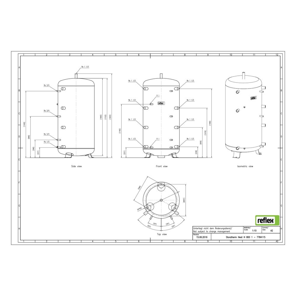 Reflex Storatherm Heat Pufferspeicher H 800/1, Nenninhalt 749l, 3 bar, ohne Dämmung... REFLEX-7784115 4036705090257 (Abb. 2)