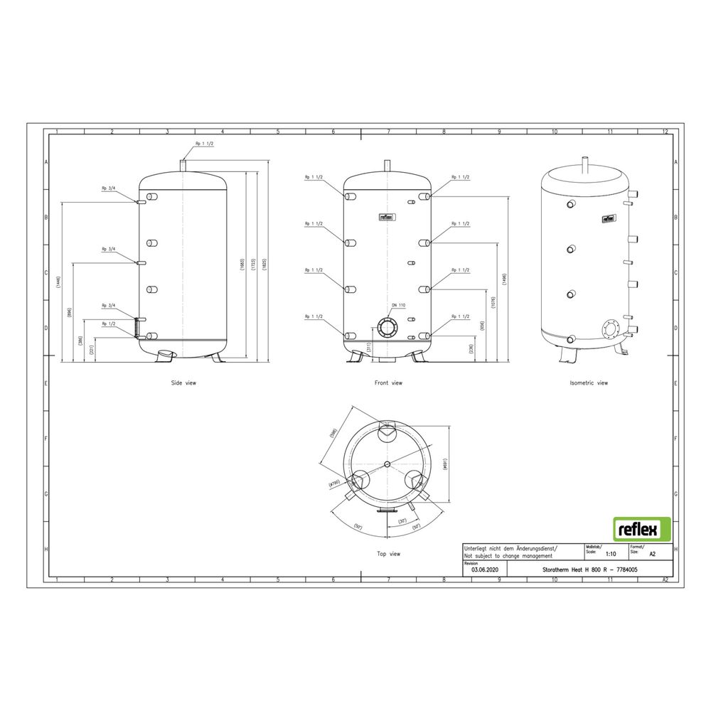 Reflex Storatherm Heat Pufferspeicher H 800/R, Nenninhalt 780l, 3 bar, ohne Dämmung... REFLEX-7784005 4036705090233 (Abb. 2)