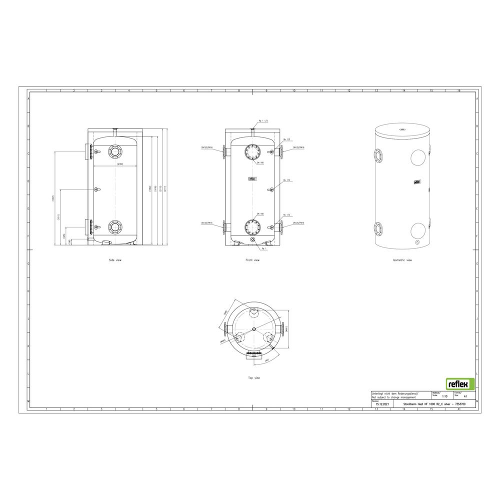 Reflex Storatherm Heat Pufferspeicher HF 1000/R2_C, Nenninhalt 897l, mit Folienmantel, ... REFLEX-7353700 4036705149573 (Abb. 3)