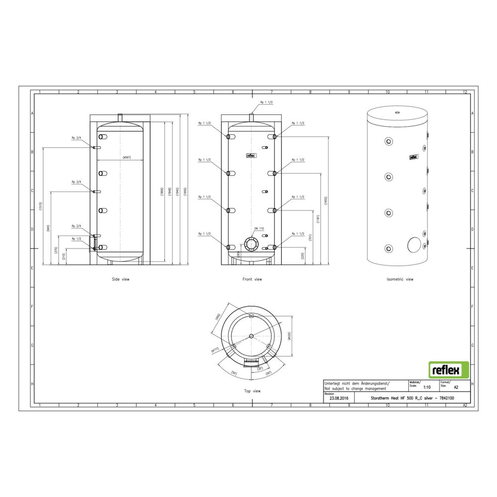 Reflex Storatherm Heat Pufferspeicher HF 500/R_C, Nenninhalt 476l, mit Folienmantel, 10... REFLEX-7842100 4036705138041 (Abb. 2)
