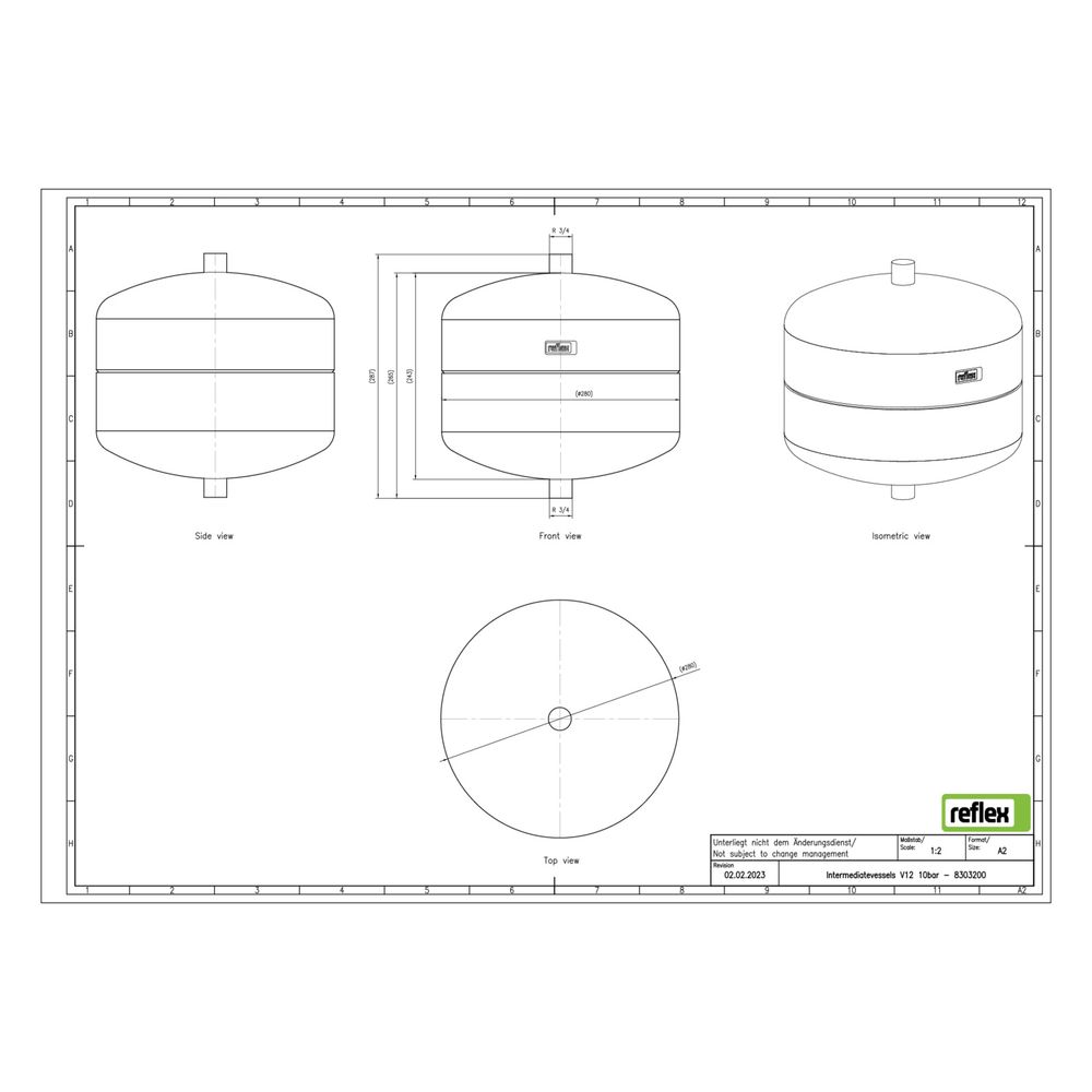 Reflex V Vorschaltgefäß, Nenninhalt 12l, 10 bar, Grau... REFLEX-8303200 4036705181108 (Abb. 2)