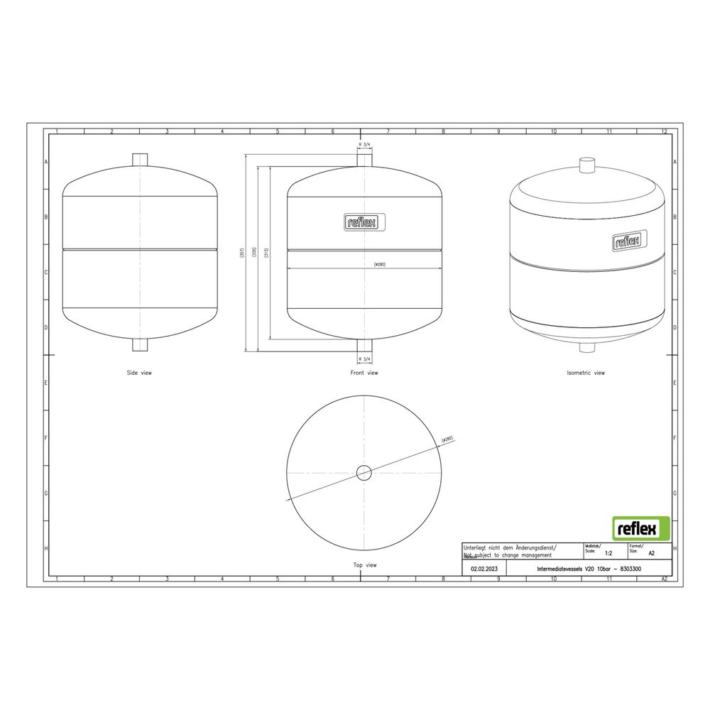 Reflex V Vorschaltgefäß, Nenninhalt 20l, 10 bar, Grau... REFLEX-8303300 4036705181115 (Abb. 2)