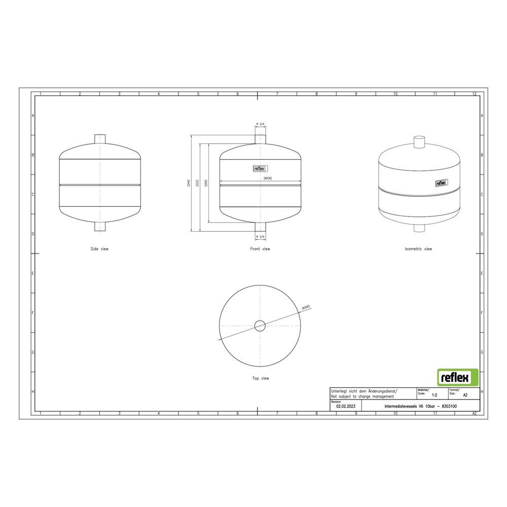 Reflex V Vorschaltgefäß, Nenninhalt 6l, 10 bar, Grau... REFLEX-8303100 4036705181092 (Abb. 2)