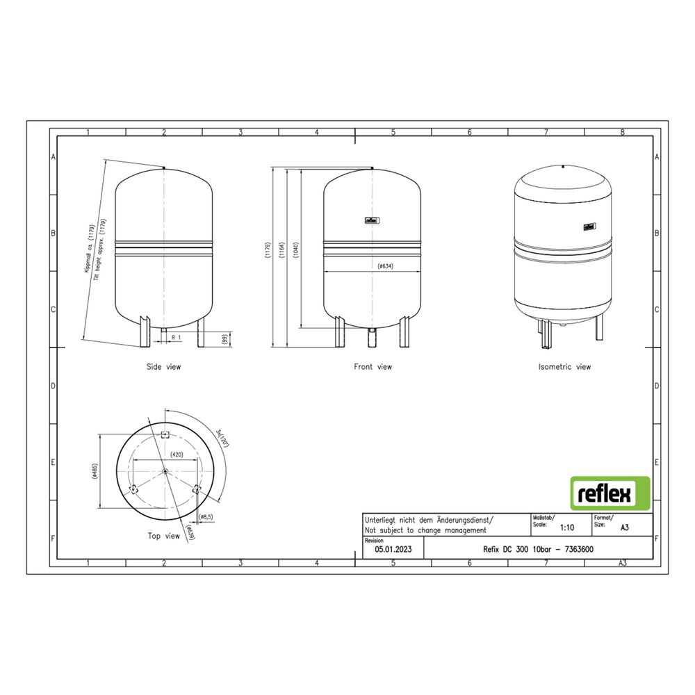 Reflex Refix DC Ausdehnungsgefäß MAG 300, Nennvolumen 300l, 10 bar, Blau... REFLEX-7363600 4036705037290 (Abb. 3)