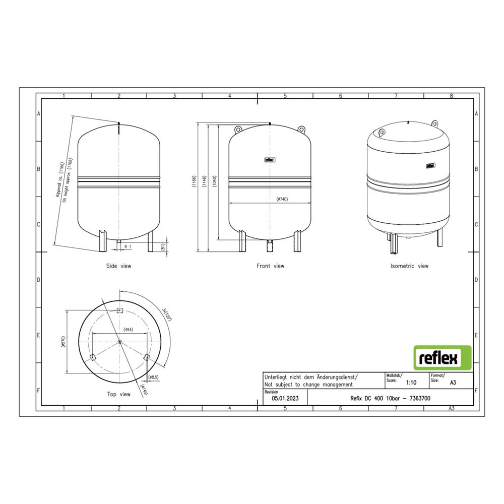 Reflex Refix DC Ausdehnungsgefäß MAG 400, Nennvolumen 400l, 10 bar, Blau... REFLEX-7363700 4036705037306 (Abb. 3)